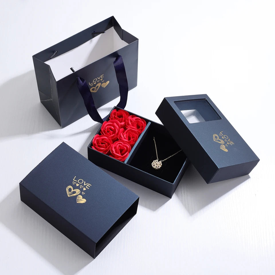 Coffret Cadeau Saint-Valentin - Collier Élégant et Roses Rouges